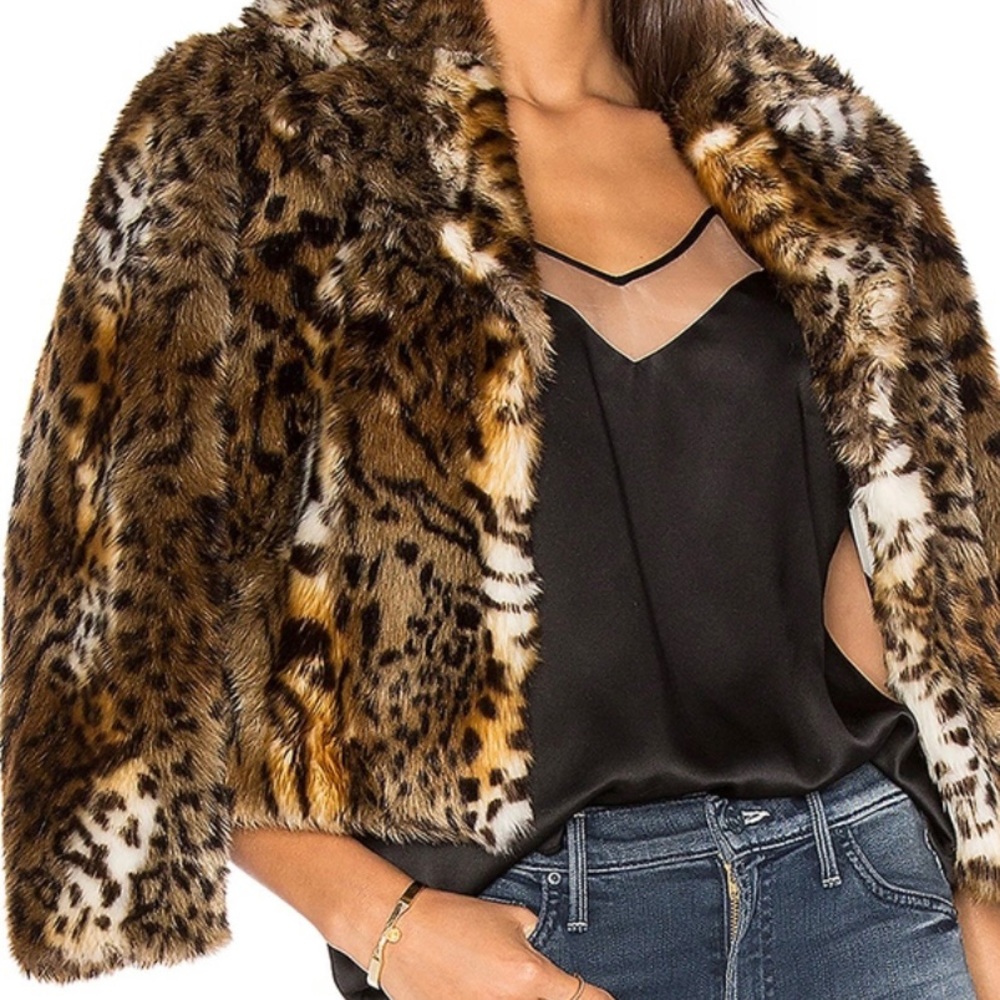 MOTHER Boxy Crop Leopard Print Faux Fur Jacket Women Size: Medium